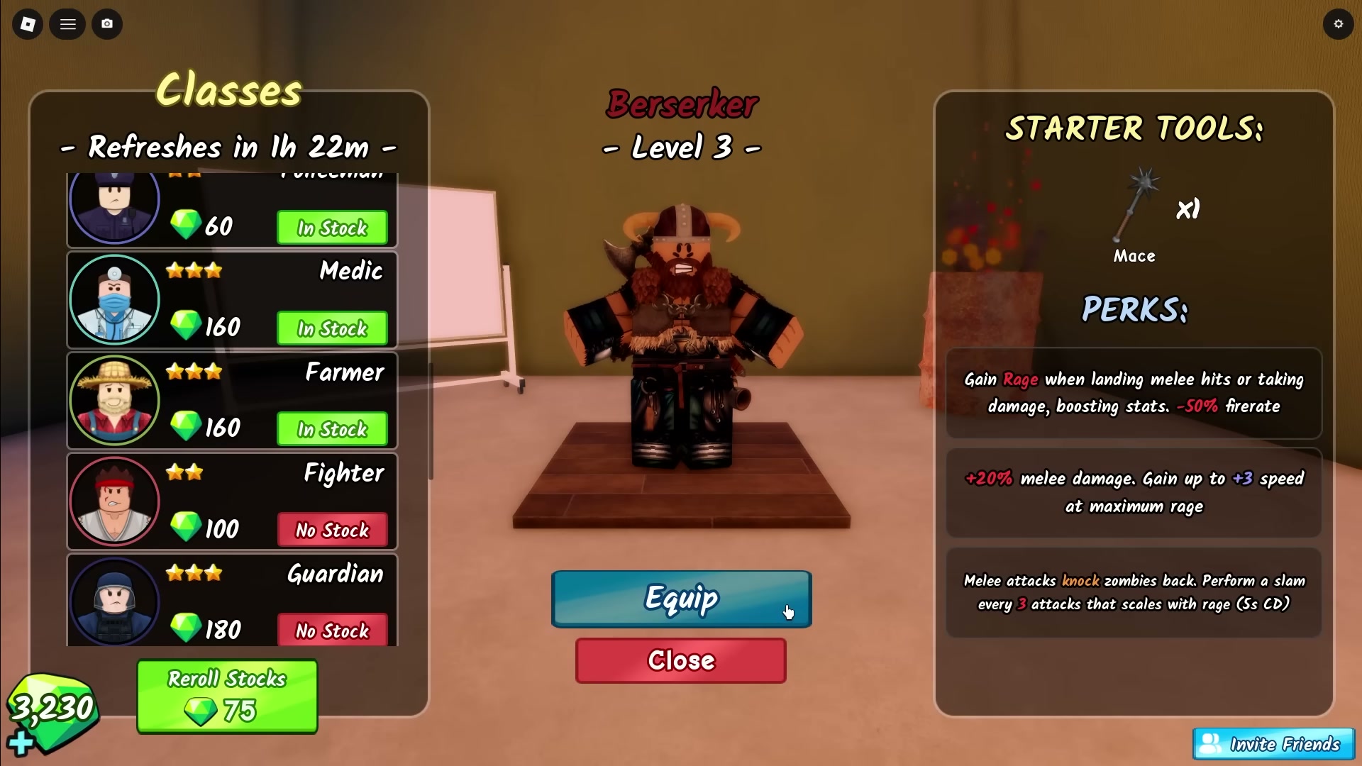 Berserker class Survive the Apocalypse — mace weapon rage meter and zombie interactions — screenshot 3 of 8