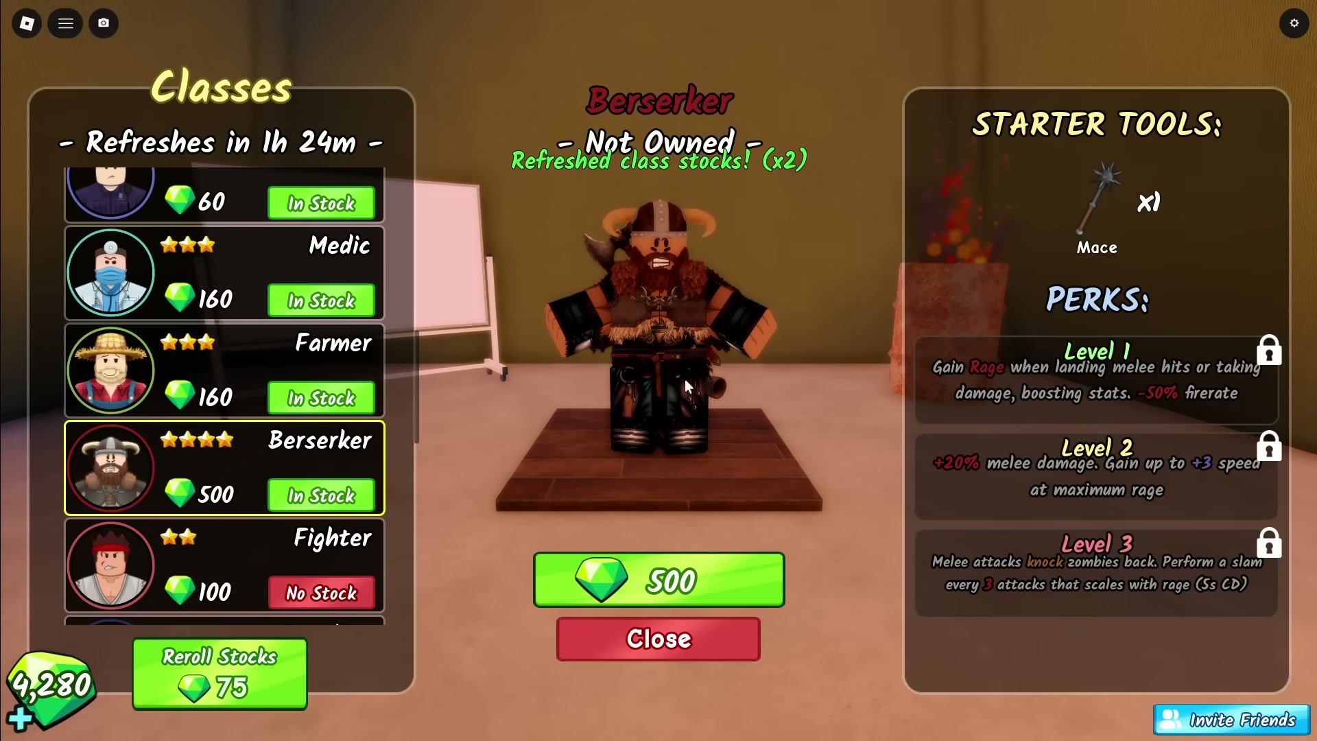 Berserker class Survive the Apocalypse — mace weapon rage meter and zombie interactions — screenshot 1 of 8
