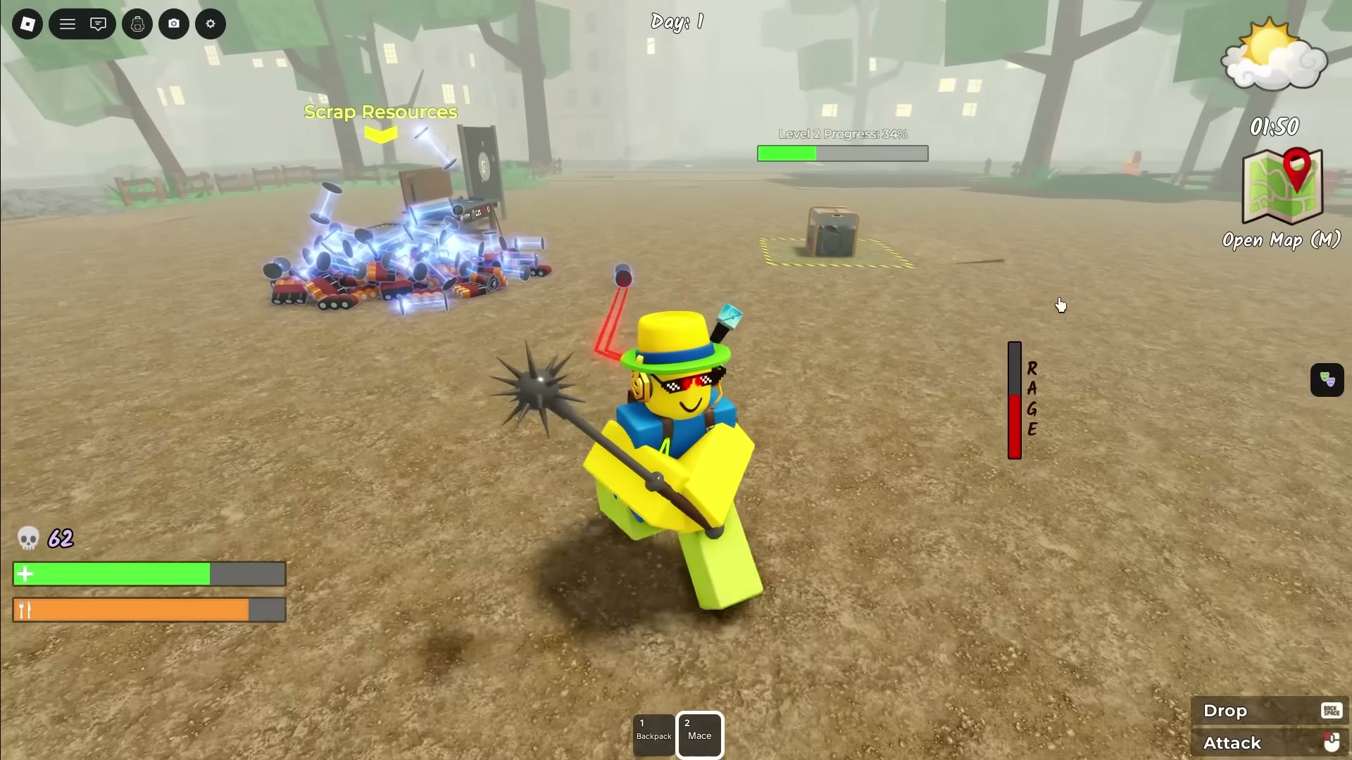 Berserker class Survive the Apocalypse — mace weapon rage meter and zombie interactions — screenshot 7 of 8