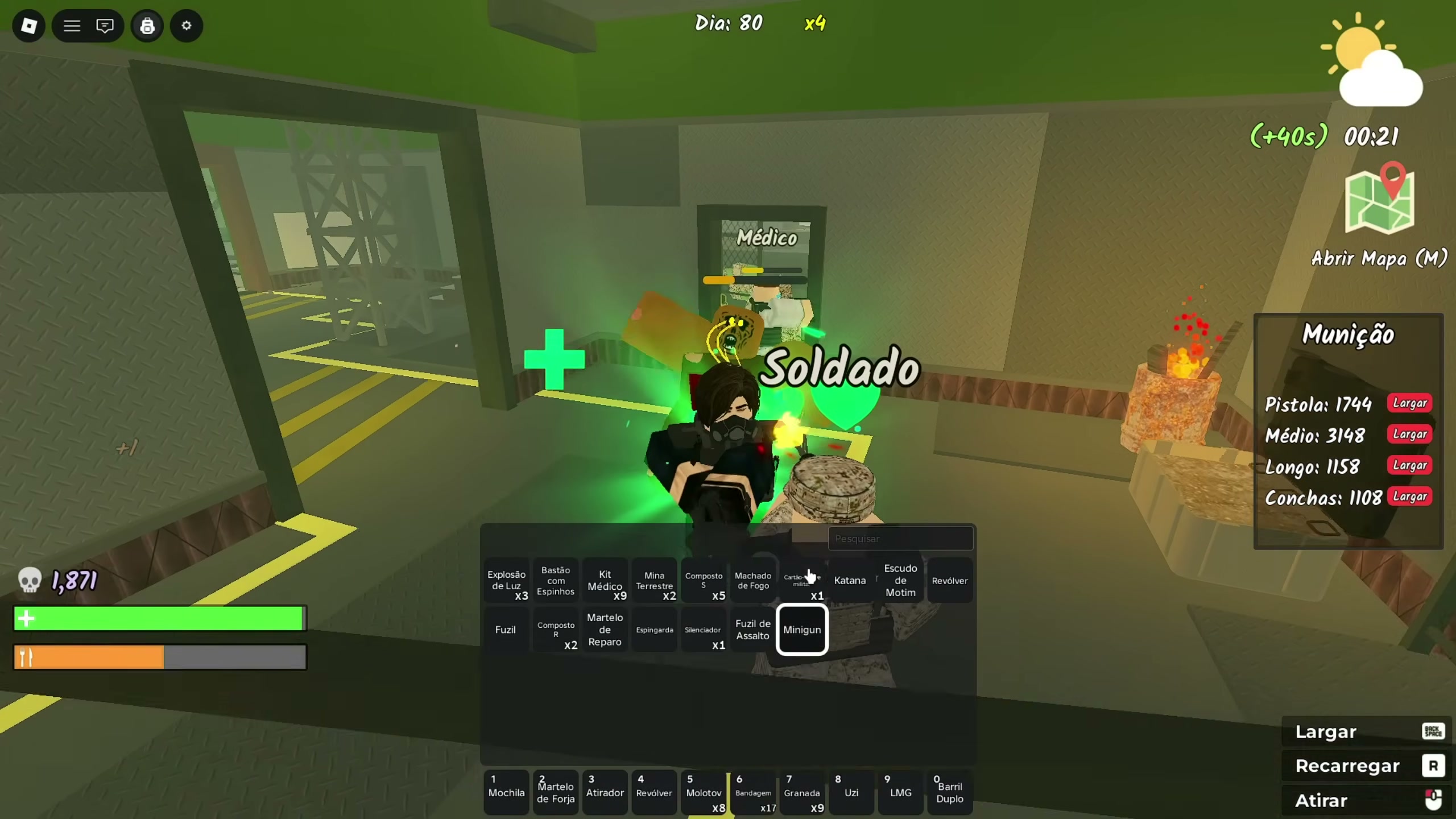 Survive the Apocalypse military base boss — minigun power armor pieces and emerald drops — screenshot 12 of 21