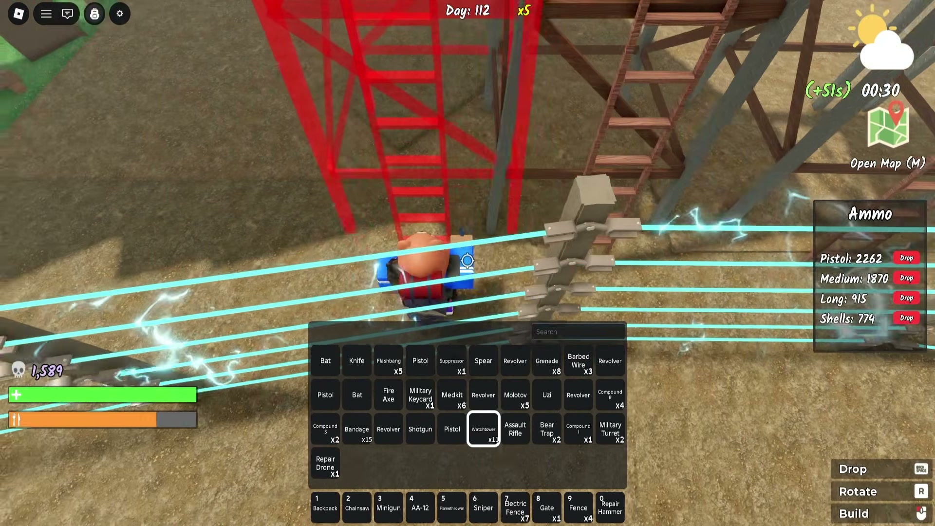 Survive the Apocalypse base building — watchtower electric fence perimeter and repair drones — screenshot 3 of 14